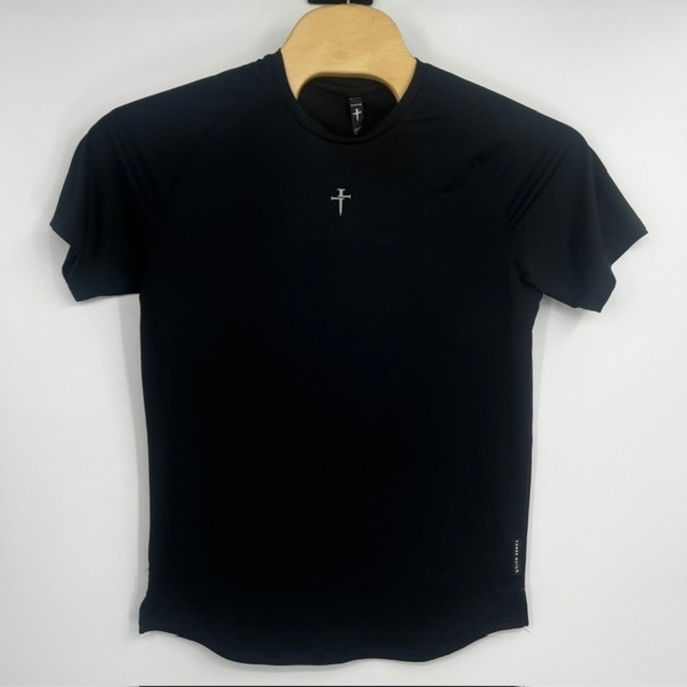 Three Nails Performance Shirt Mens Medium Black Tech Cross Workout Gym CrossFit